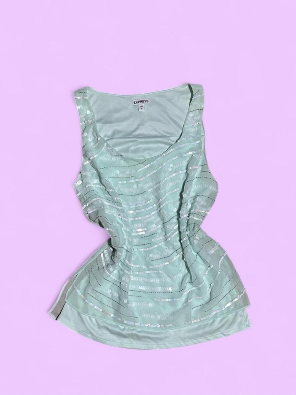 Vintage Y2K 2000s Express Mint Sequin Tank Top Fairycore Mermaidcore Glam